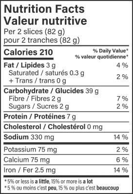 Natural Bakery Canadian Rye Bread - Nutritional Info