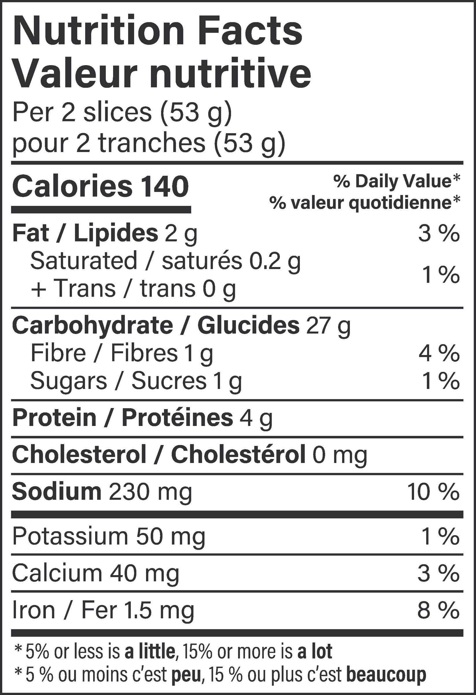 Natural Bakery Canadian Rye Bread - Nutritional Info