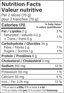 Natural Bakery Thick Slice French Bread - Nutritional Info