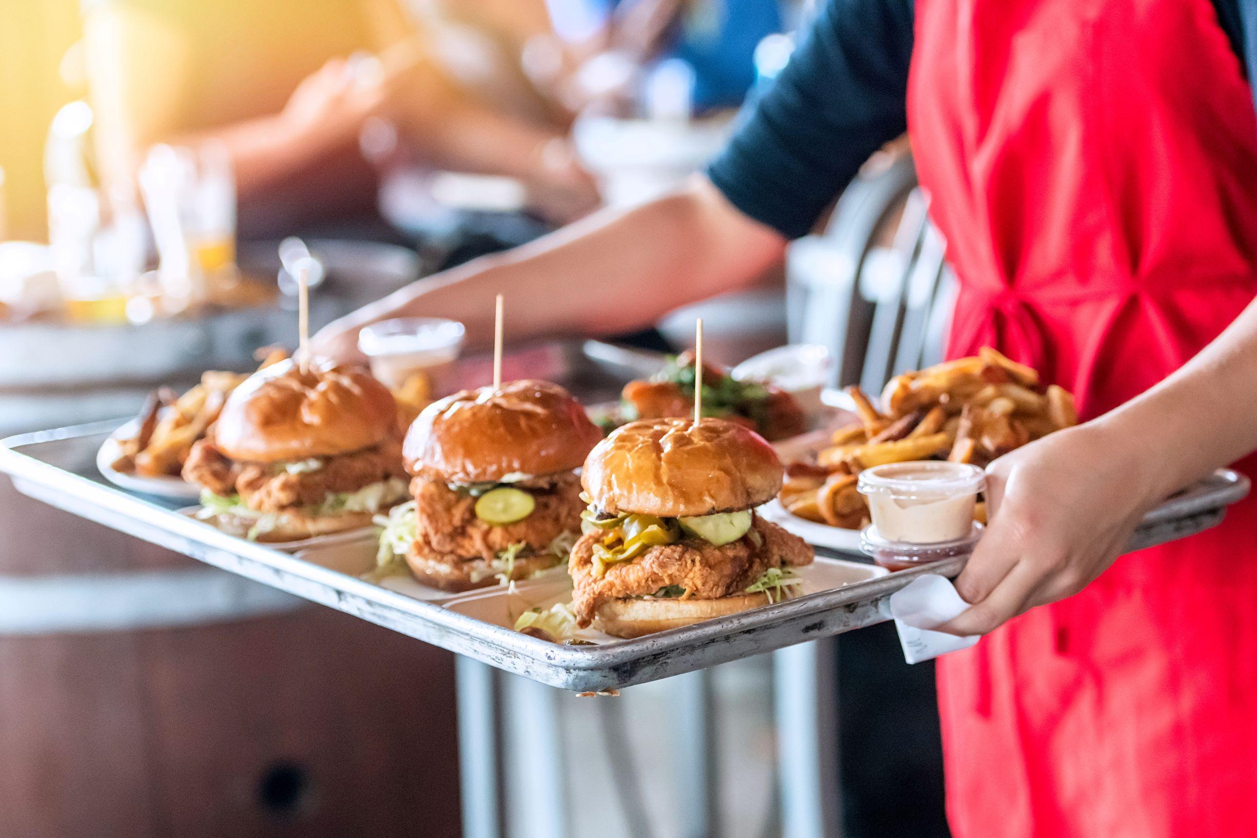 Foodservice Kitchen Serving Crispy Chicken Burgers